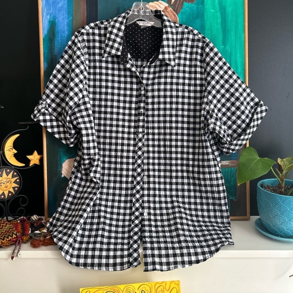 Allison Daley Black and White Checkered Blouse 22W - Picture 2 of 16